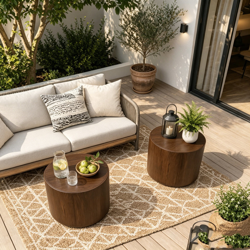 Ensemble de tables d'appoint rondes pour l'extérieur et l'intérieur (2 pièces), Brown-2pcs