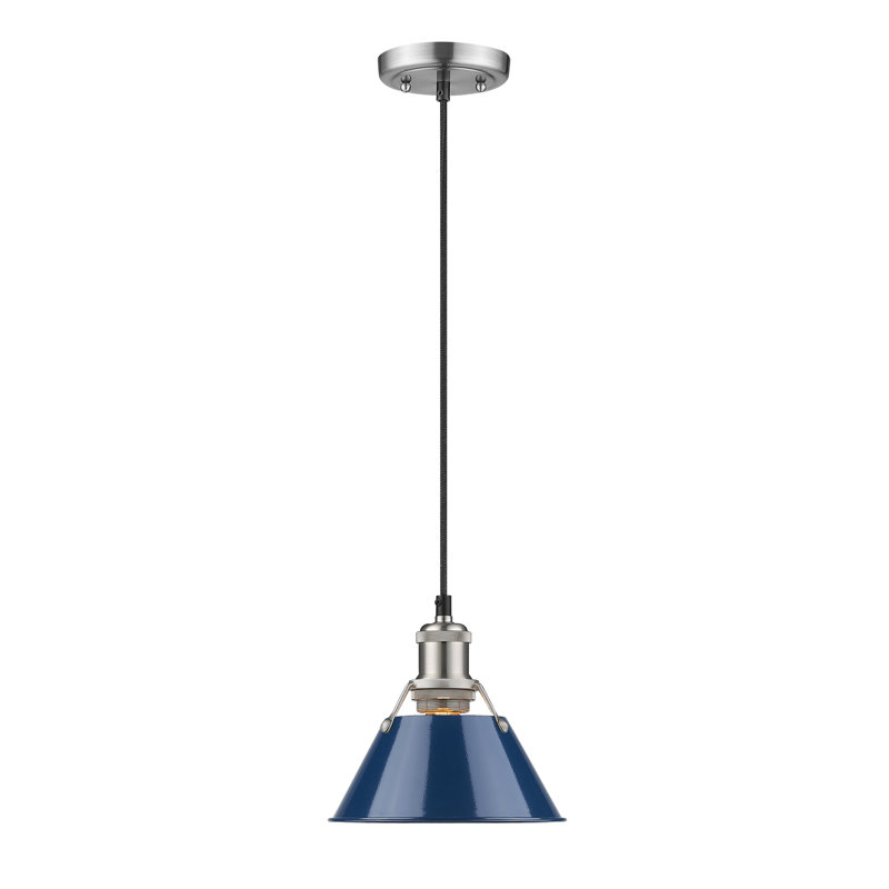 Luminaire suspendu conique à 1 lumière Weatherford, Bleu marine, Étain, H 129 po x l 7,5 po x P 7,5 po