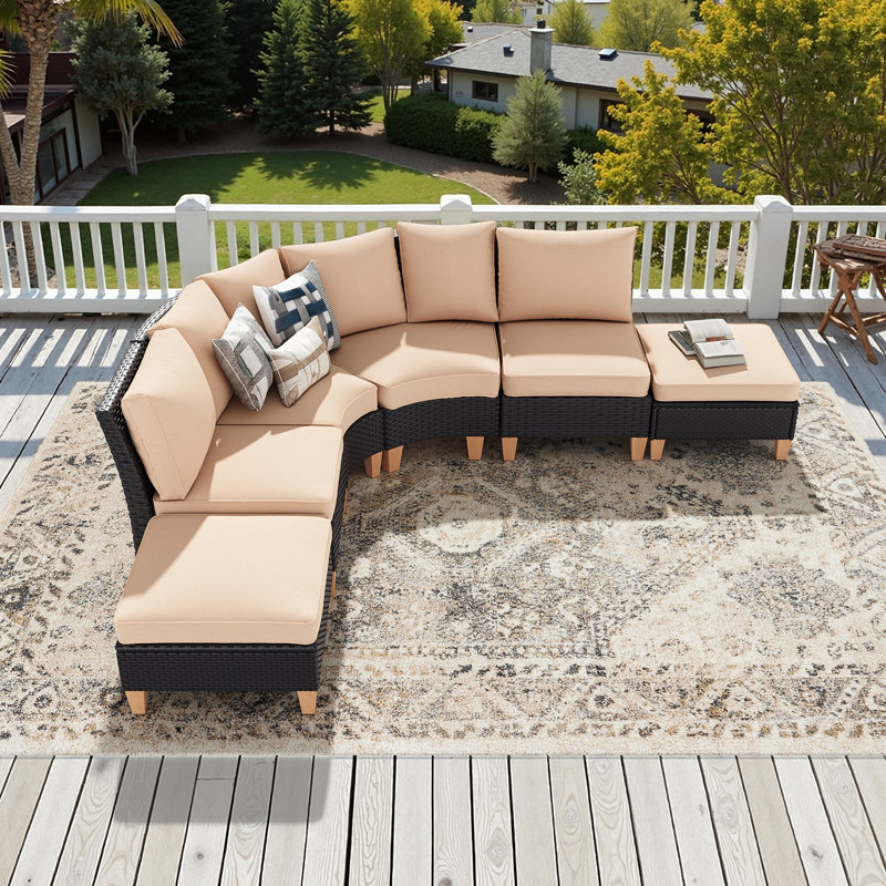 6-Piece Wicker Rattan Patio Furniture Set With Thick Cushions For Lawn, Garden
