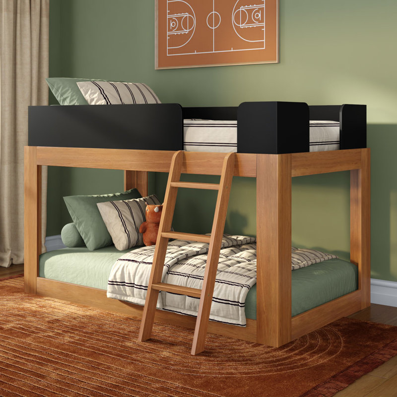 Ambur Twin over Twin Solid Wood Standard Bunk Bed, Black/Pecan