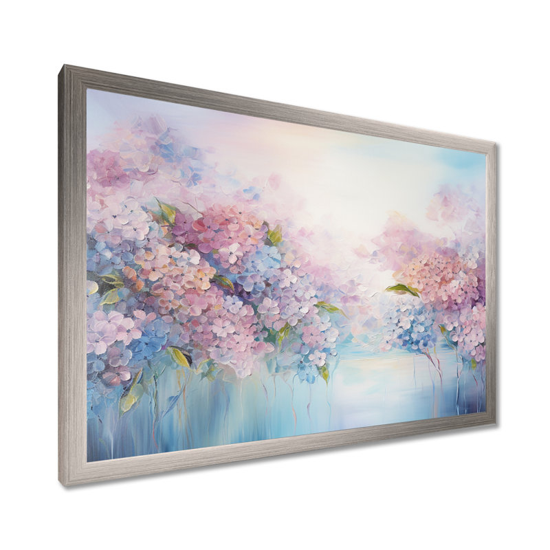 Hortensia bleue et rose Solitude dans la nature - décoration murale champ de fleurs, H 16 po x l 32 po x P 1 po