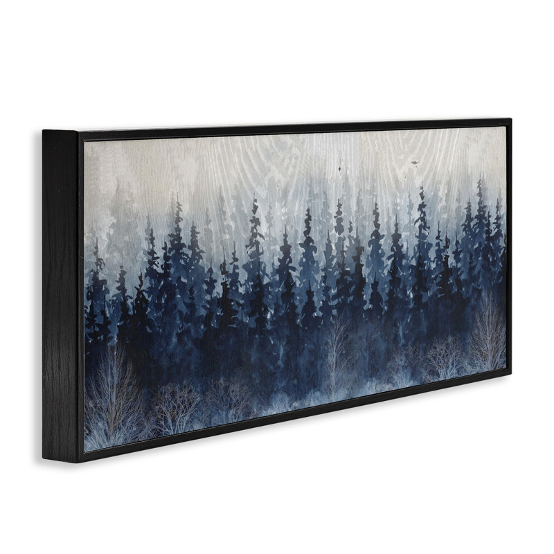 «Rustic Blue Forest Tree Line Fir Wood» par Carol Robinson, 955, H 30 po x l 13 po, Giclée encadrée noir minuit