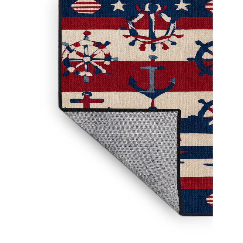  Tapis nautique lavable rouge, blanc et bleu, Rectangulaire 2 pi x 3 pi