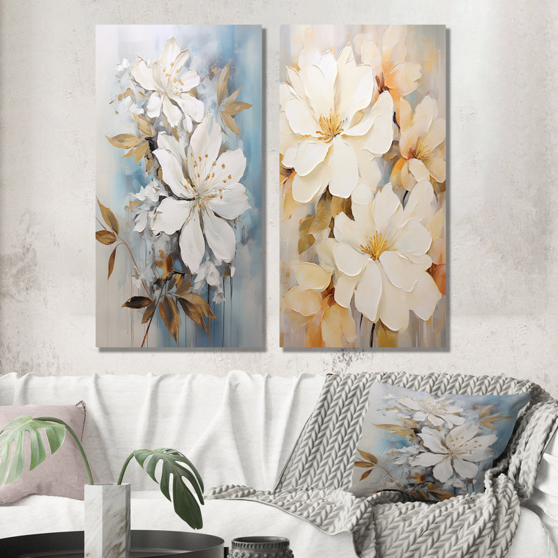 Ensemble de 2 décorations murales Rhododendron - Rhododendron Graceful, H 28 po x l 25 po, Toile tendue