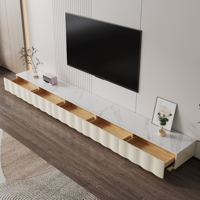 118.1" Cream Multi-Combination TV Stand with 5 Drawers, Wave-Pattern Frame