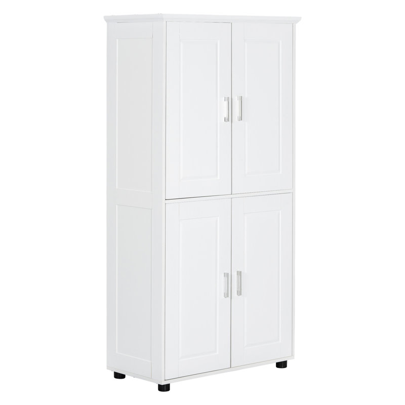 Large armoire de plancher pour salle de bain avec 4 portes et tablettes réglables, blanc