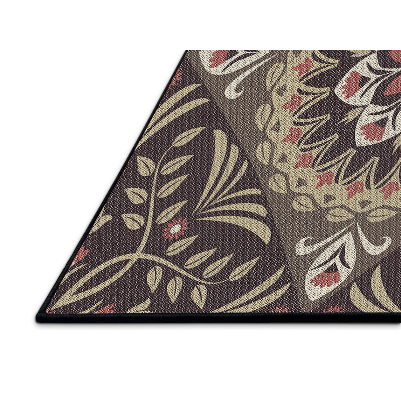 Tapis décoratif à fleurs brunes Dougan, Rectangle 7 pi x 9 pi