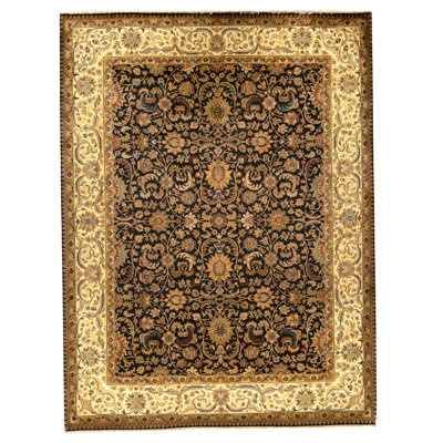 Tapis noir et crème noué à la main de haute qualité