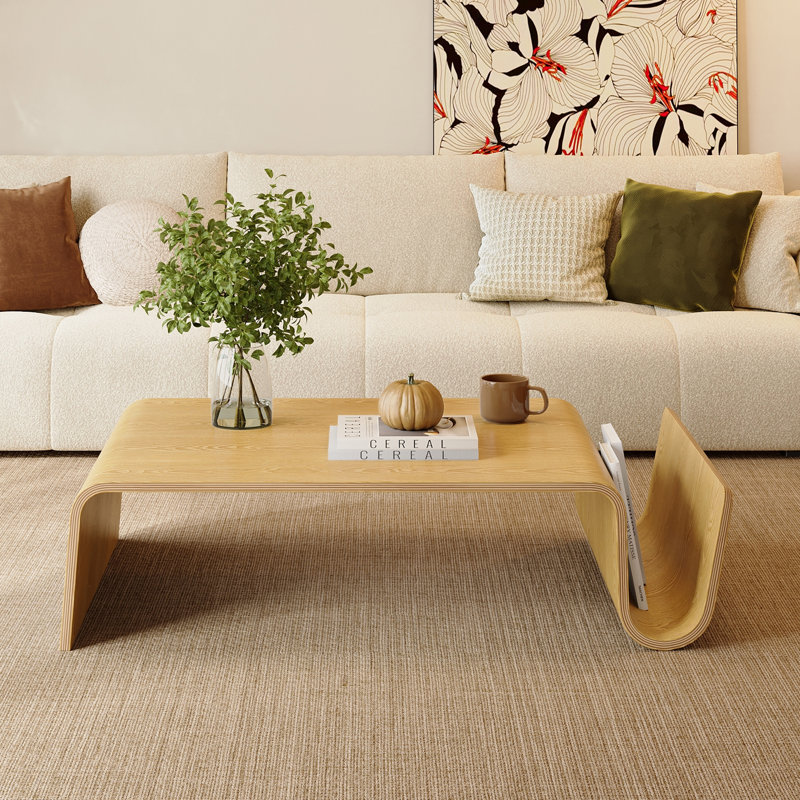 Table basse moderne en bois brun de 41,3 po, table de salon en bois massif, Natural wood