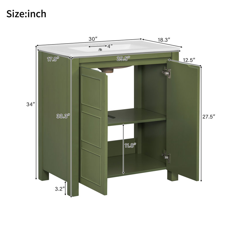 Meuble-lavabo 30 po avec lavabo en céramique, Vert