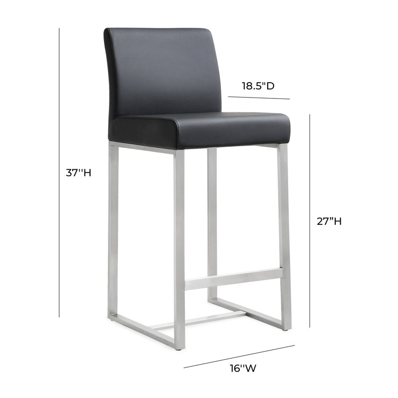 Upholstered Counter Stool with Metal Frame, Black/Silver, 68.6cm