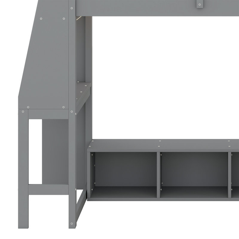 Lit mezzanine en bois avec bureau, étagères à rangement multiples, DEL et portemanteau suspendu