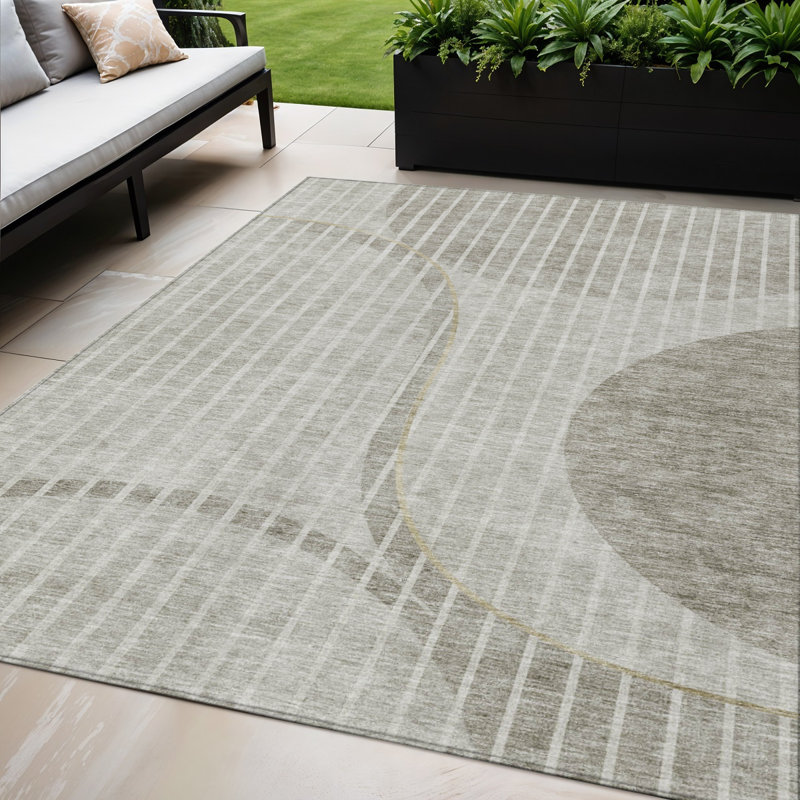 Tapis intérieur lavable rayé beige et ivoire 5 pi x 8 pi