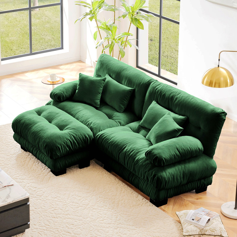 Canapé modulaire Cloud Couch pour le salon, canapé 2 places en chenille avec 2 coussins lombaires et 2 coussins décoratifs, canapé rembourré à accoudoirs larges avec repose-pieds convertible
