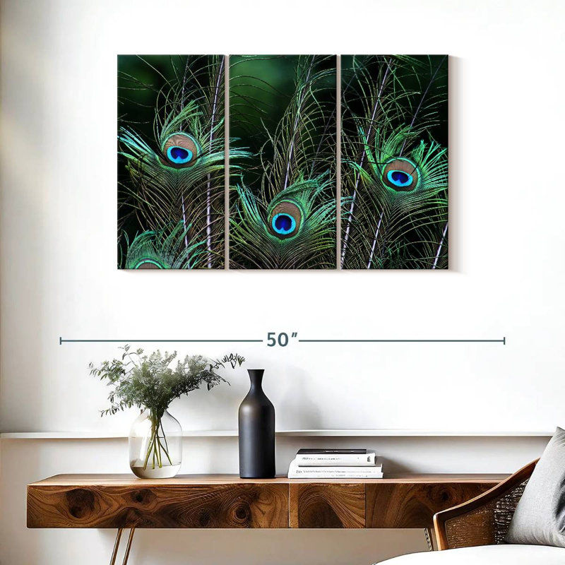 Ornate Peacock Feathers, 24" H x 38" W
