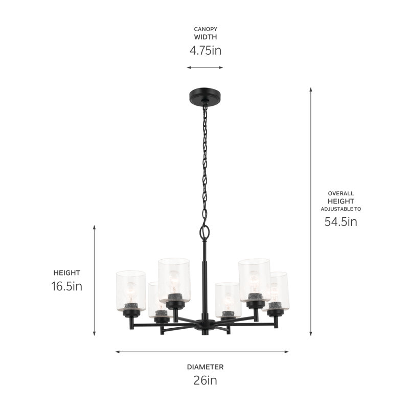 Winslow Black 6-Light Chandelier with Clear Seeded Glass