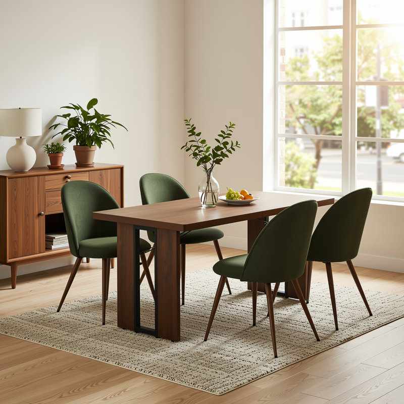 Ensemble de table de salle à manger 5 pièces Modern avec table d'apparence en bois 63 po et chaises rembourrées, Green