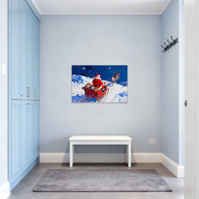 Christmas Santa Claus Riding Sleigh With Reindeer