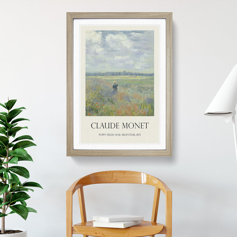 Poppy Fields Near Argenteuil Print by Claude Monet - Picture Frame Painting, Oak Framed, 36cm H x 27cm W x 2cm D