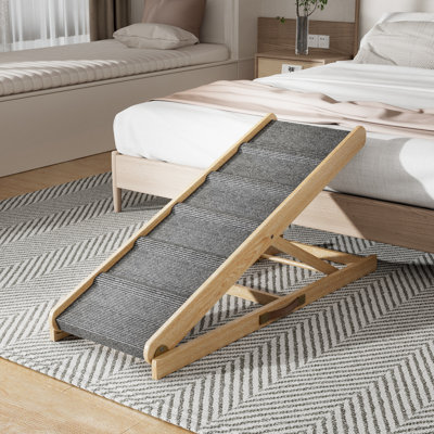 Adjustable Folding Wooden Dog Ramp for Bed, Couch, Car, and SUV