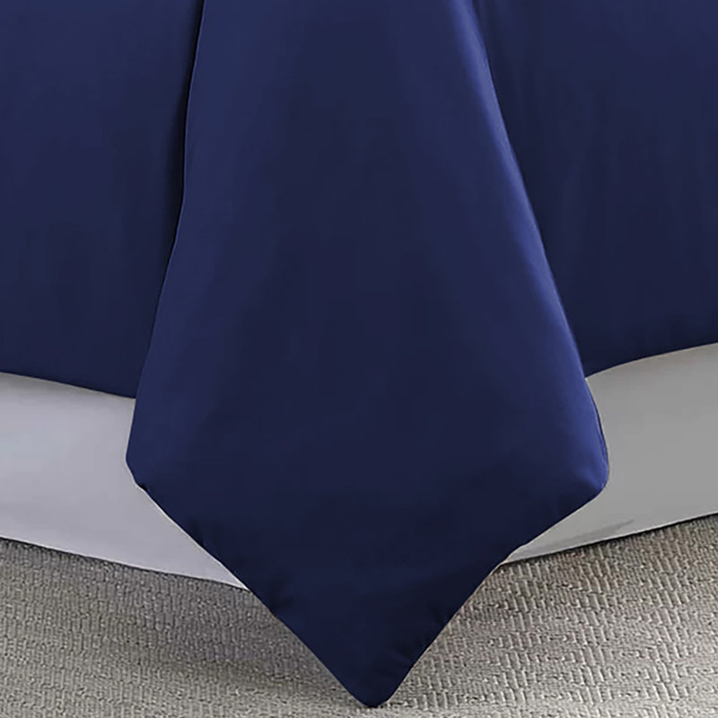 Humiston Solid Colour Duvet Cover Set with Pillowcases, King Duvet Cover + 2 Standard Pillowcases, Navy