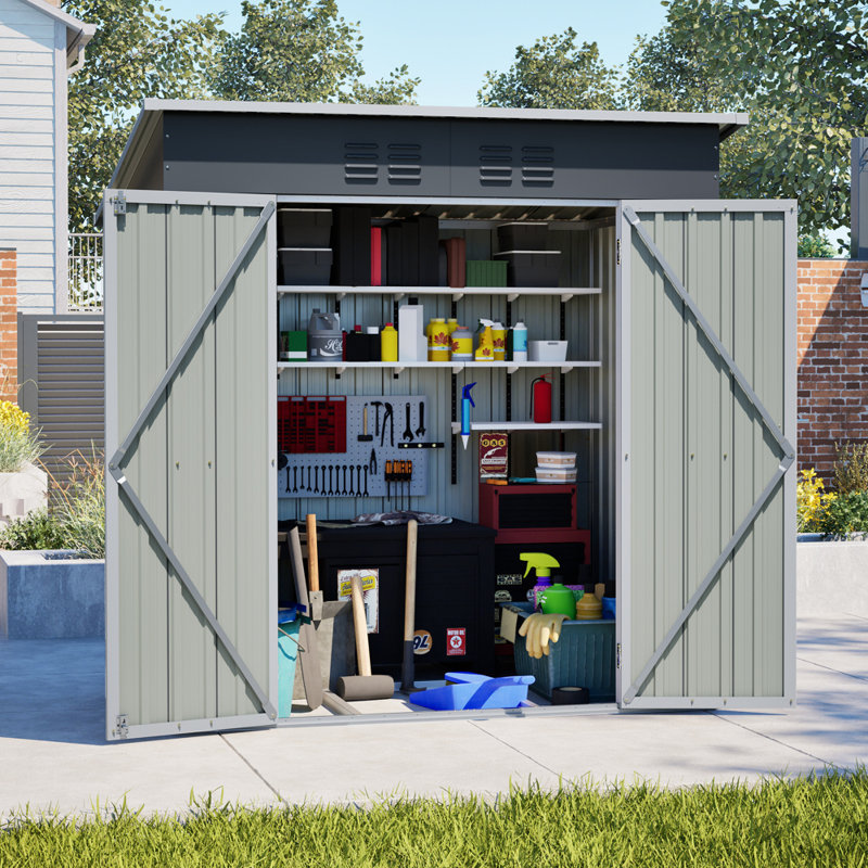 [4x6 FT] Outdoor Metal Storage Shed with Floor Frame, Double Lockable Doors & 2 Air Vents for Backyard, Garden & Patio