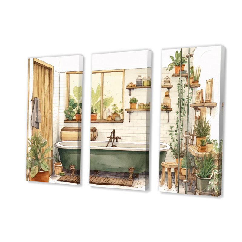 «Natural Bathroom Decor», impression sur toile tendue 3 pièces, H 40 po x l 60 po x P 1 po