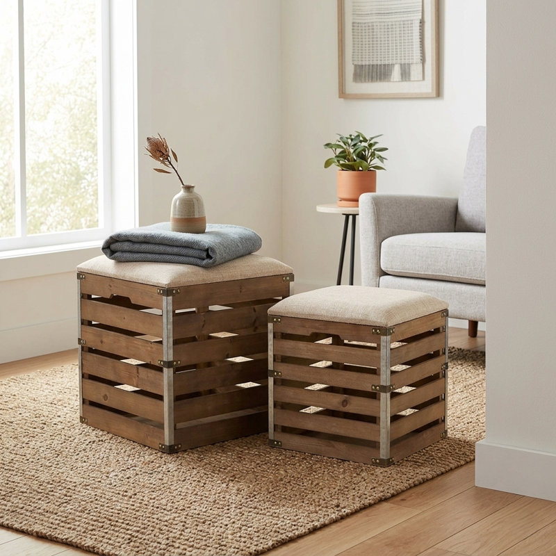 Repose-pieds cube Prochaska, Lin 100 % brun