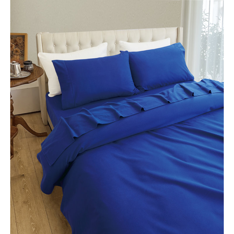 Elegant Comfort Luxuriously Soft 4-Piece Velvet Plush Flannel Sheet Set - Premium Quality -Cozy Warm, Anti-Static, Non Pilling Fuzzy Velvet Flannel Fleece Deep Pocket Sheet Set