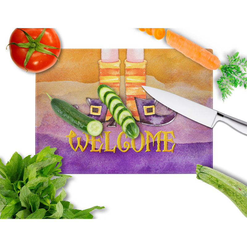 Caroline's Treasures Tempered Glass Halloween Welcome Witches Feet Cutting Board