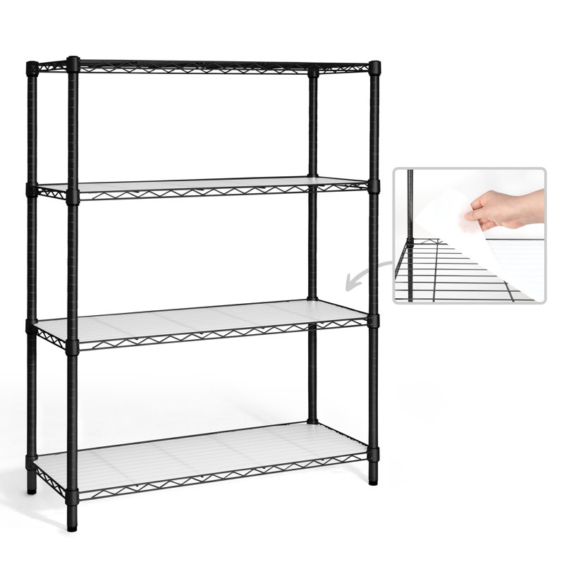Étagère grillagée à 4 niveaux à hauteur réglable NSF avec doublure, L 6 po x l 14 po x H 54 po, noir, Noir