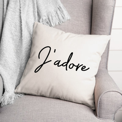 Coussin décoratif noir et blanc J'adore