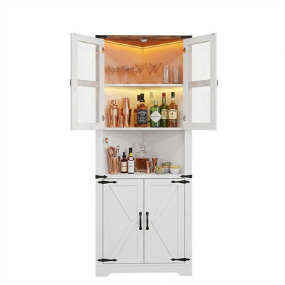 Farmhouse Corner Cabinet, Tall Corner Storage Cabinet with Glass Door & Adjustable Shelves, Bathroom Cabinet with Storage for Living Room, Kitchen, Bathroom