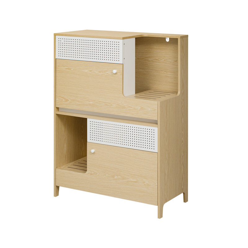 Furniture Style Multi-use Natural Cat litter box hosue With 2 flip-down door