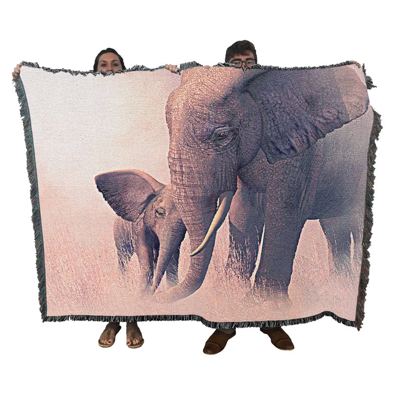 Pure Country Weavers Echo and Ebony Elephant Blanket by Nene Thomas - Gift Tapestry Throw Woven from Cotton - Made in The USA (72x54)