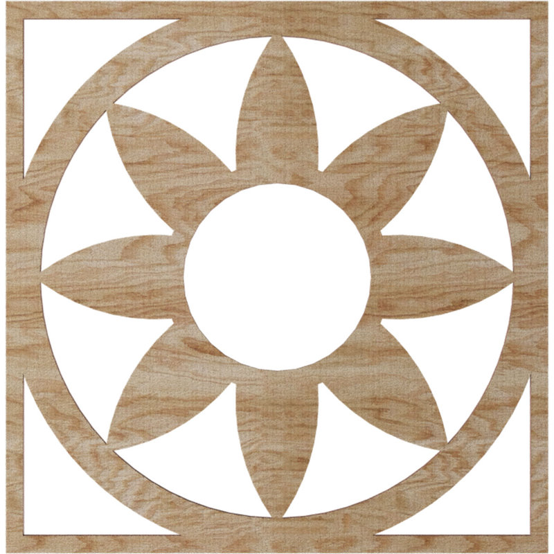 Médaillon de plafond 24 "x 24" x 8 3/8 "x P 3/8" Blume, Chêne rouge, H 22 po x l 22 po x P 0,25 po