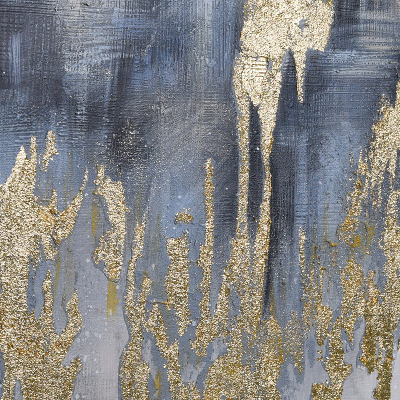 Golden Lighting Abstract Canvas Art with Gold Leaf, 36" x 36"
