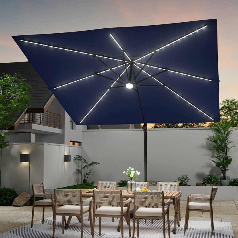 Parasol carré en porte-à-faux à DEL 10 x 10 po avec base Doreena, Ivoire