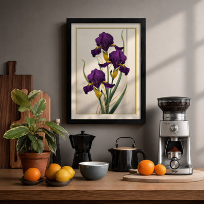 Three Purple Irises Botanical - Framed Print