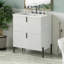 Meuble-lavabo autoportant avec lavabo en céramique, poignées verticales et tiroirs à fermeture en douceur à pleine extension, conception cannelée en blanc-1792263535