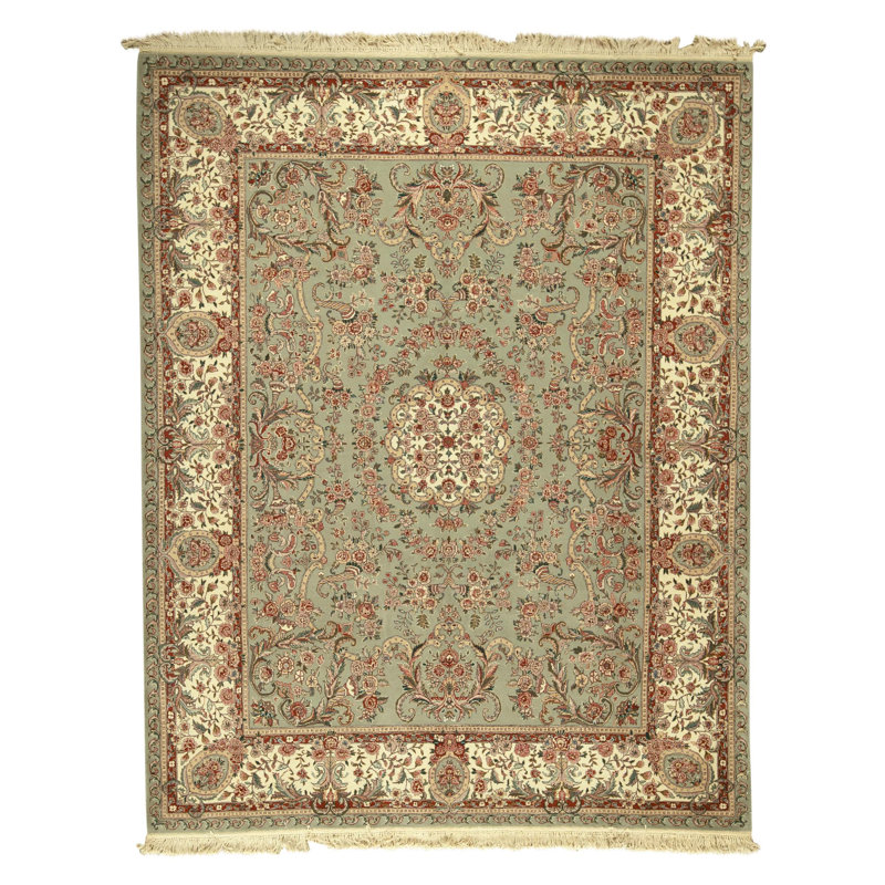 Tapis vert clair de haute qualité noué à la main