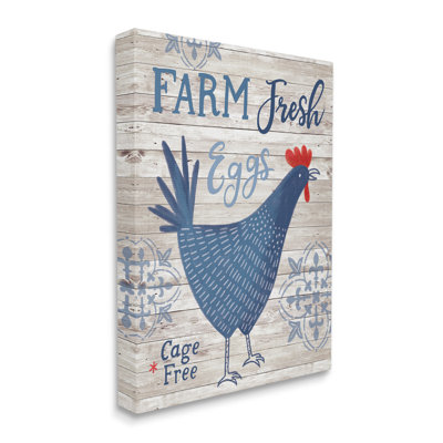 " Farm Fresh Eggs Blue Rustic Chicken Planked Pattern " by Nina Seven