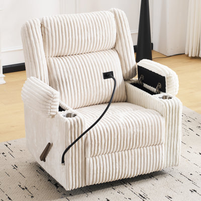 Manual Recliner With Armrest Storage, Featuring An Adjustable Headrest, Phone Holder, And Side Pockets