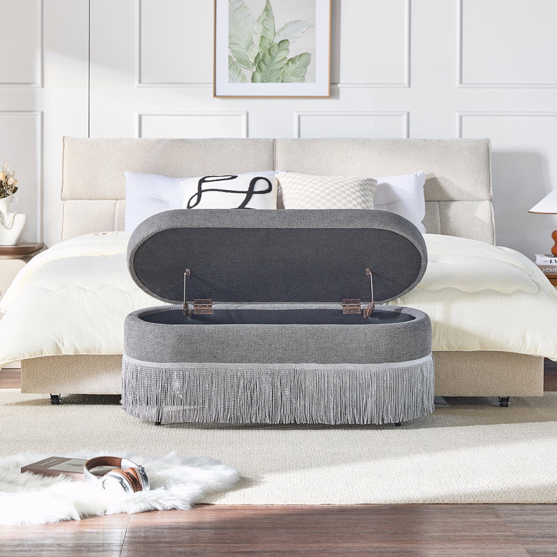 Repose-pieds ovale rembourré avec rangement, repose-pieds multifonctionnel et rangement caché pour le salon ou la chambre à coucher