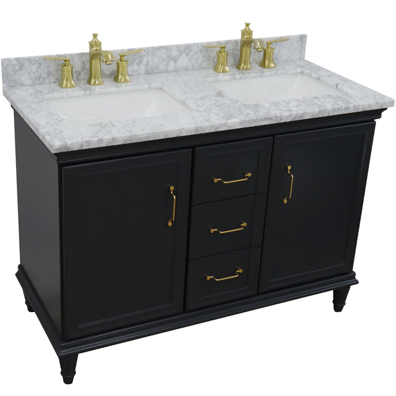 Cadnite 49'' Double Bathroom Vanity with Top, Dark Gray, White Carrara Marble