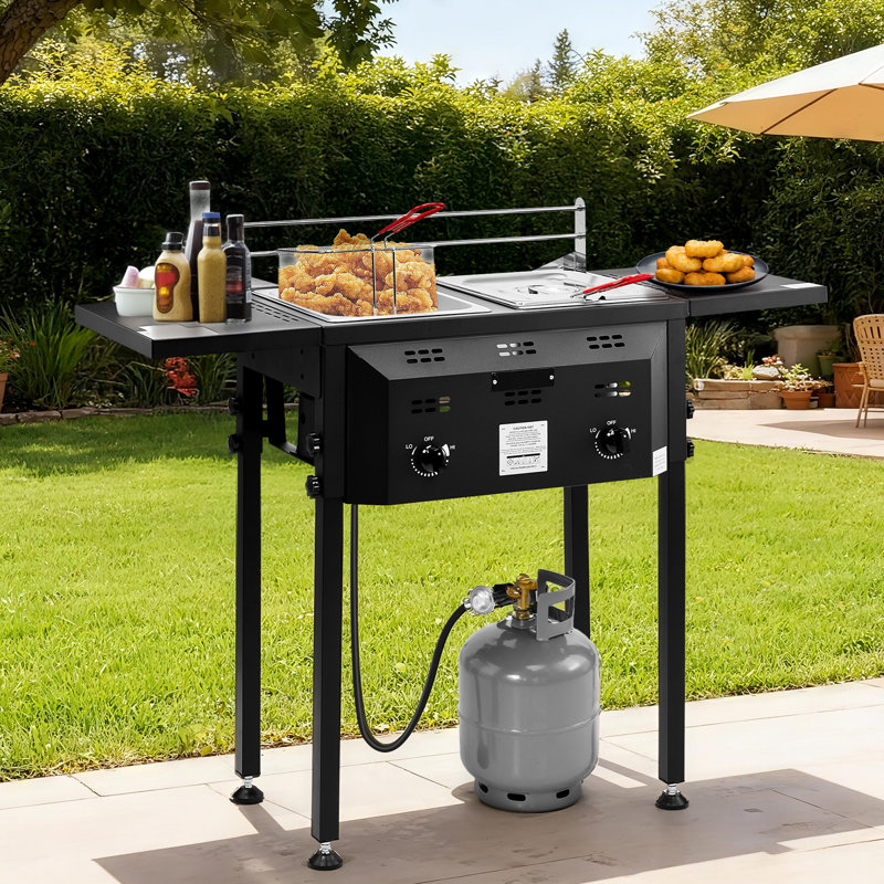 Friteuse d'extérieur avec double réservoir en acier inoxydable de 8 pintes et panier