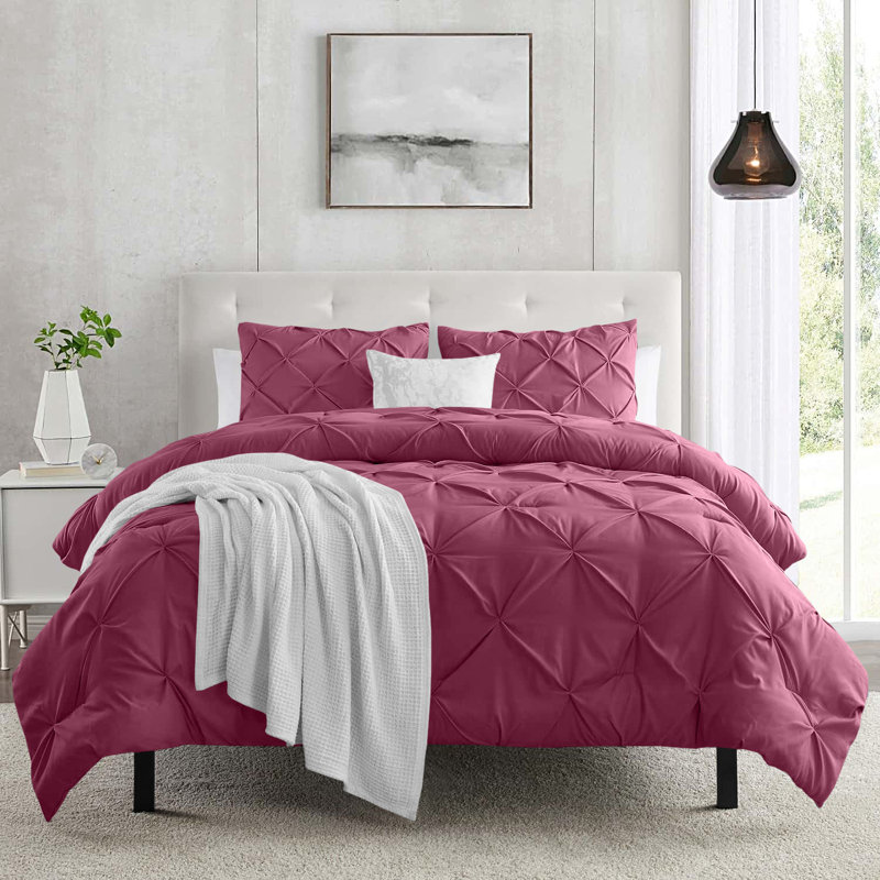 Ameha Microfiber Duvet Cover Set with Pillowcases, Double Duvet Cover + 2 Double Pillowcases, Burgundy