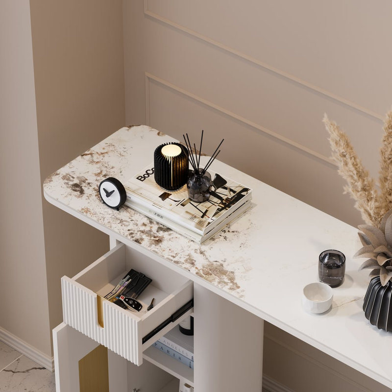 Console moderne en pierre frittée avec rangement pour hall d'entrée Artis