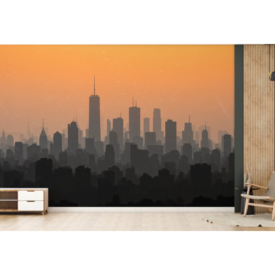 City Skyline Minimalist Wallpaper – Modern Watercolor Mural For Office Or Loft Decor, Neutral Urban Landscape Wall Art
