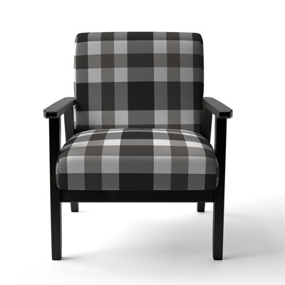 Fauteuil d'appoint à motif tartan en velours blanc et noir